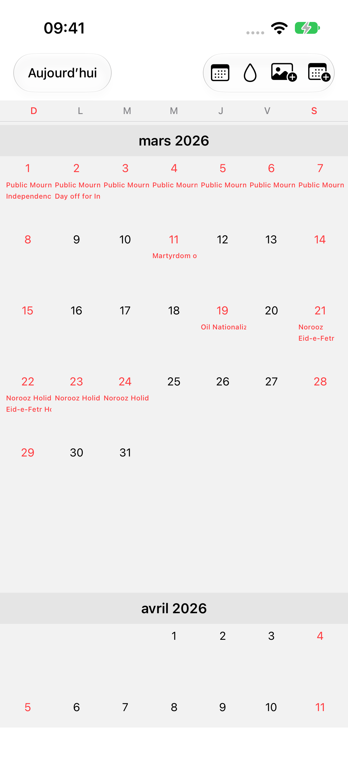 Mars 2026 dans OurDay : la journée du Mouvement d’indépendance de la Corée et Norouz en Iran sur un seul calendrier.