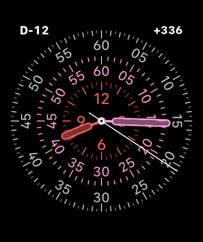 Apple Watch 시계 페이스에 D-12와 +336만 표시된 화면