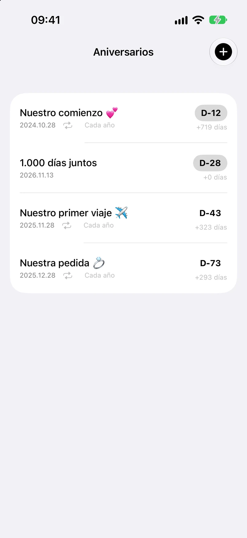 Lista de aniversarios: D-12, D-28, D-43, D-73