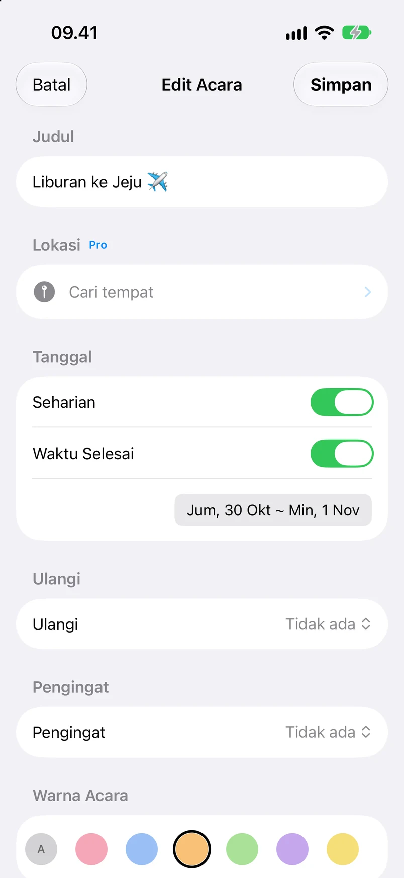 Edit agenda: perjalanan ke Jeju, sepanjang hari, 30 Oktober–1 November