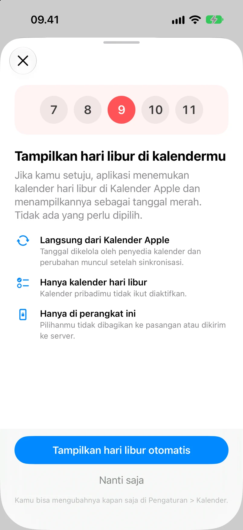 Lembar panduan untuk menampilkan hari libur di kalender