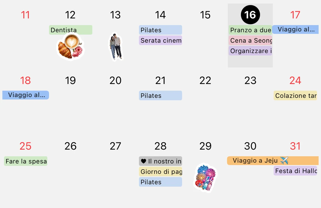 Ingrandimento dall’11 al 31 ottobre: dentista, pilates, cinema, barre dei viaggi a Gangneung e Jeju e adesivi con foto