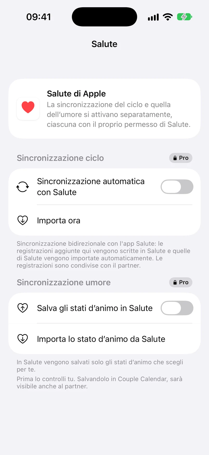Impostazioni di Salute: sincronizzazione delle mestruazioni e dell’umore (Pro)