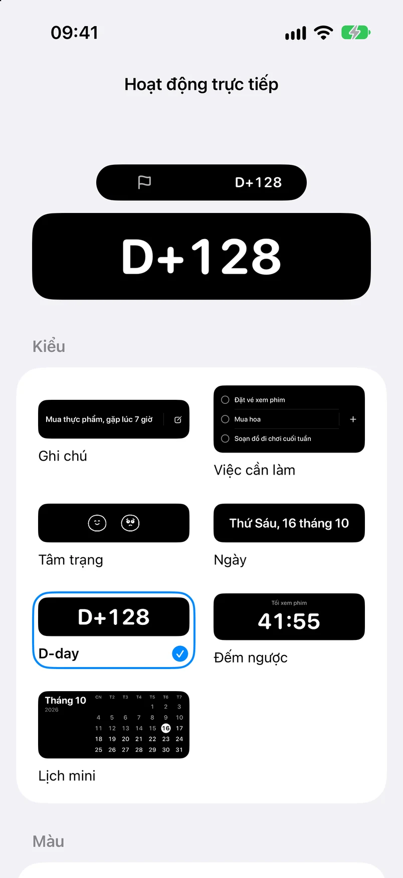 Cài đặt Hoạt động trực tiếp: chọn kiểu hiển thị