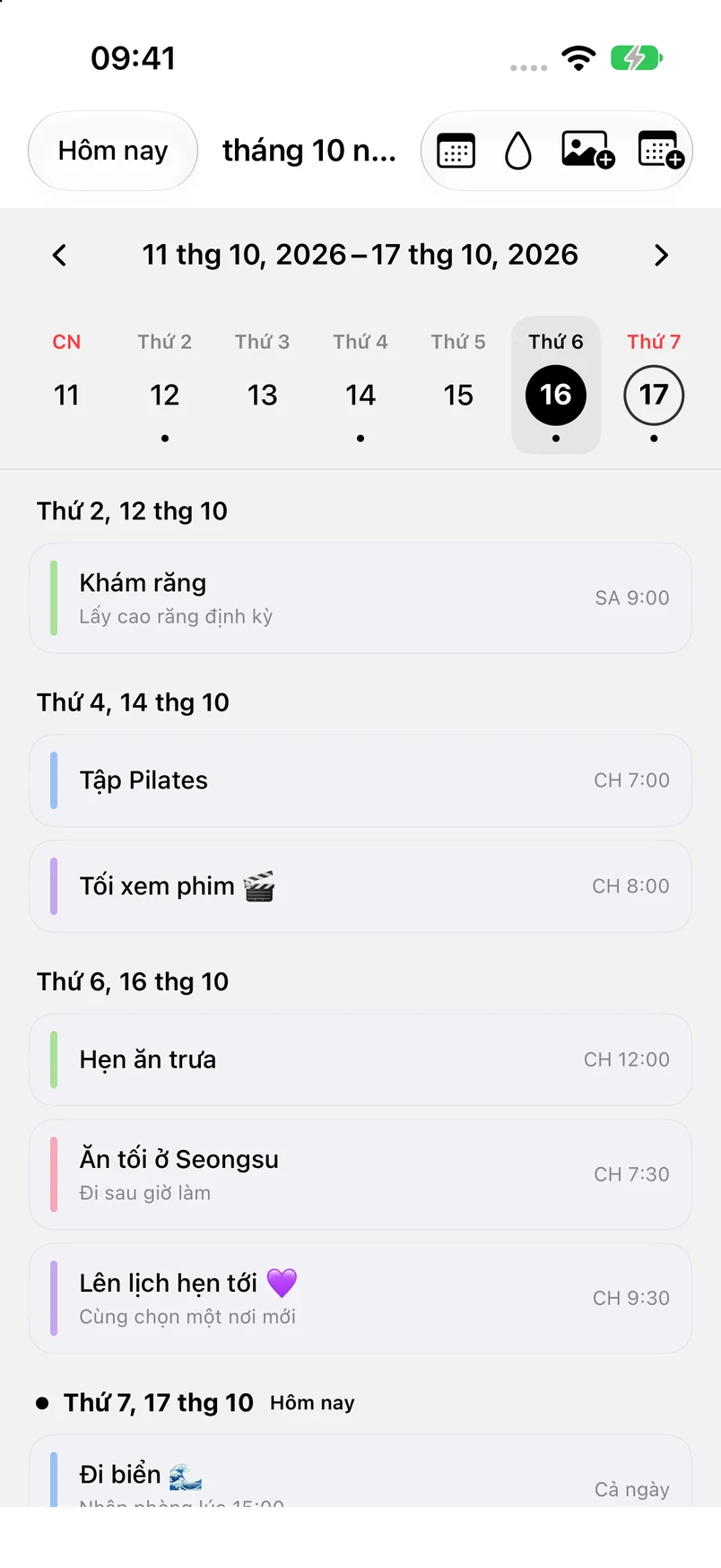 Lịch tuần ngày 11–17 tháng 10, chọn thứ Sáu ngày 16