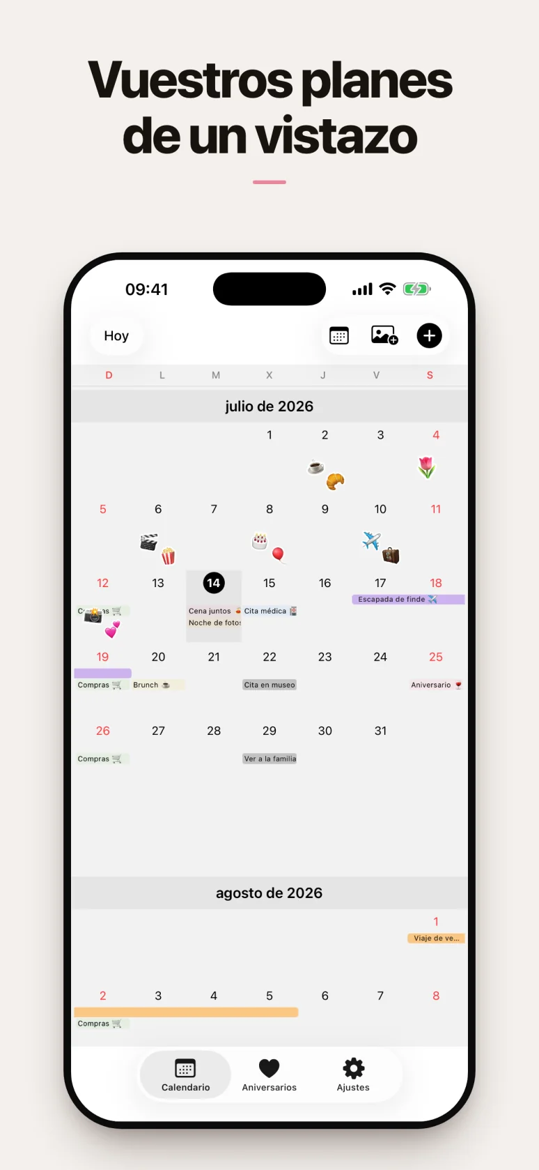 Calendario compartido creado para dos