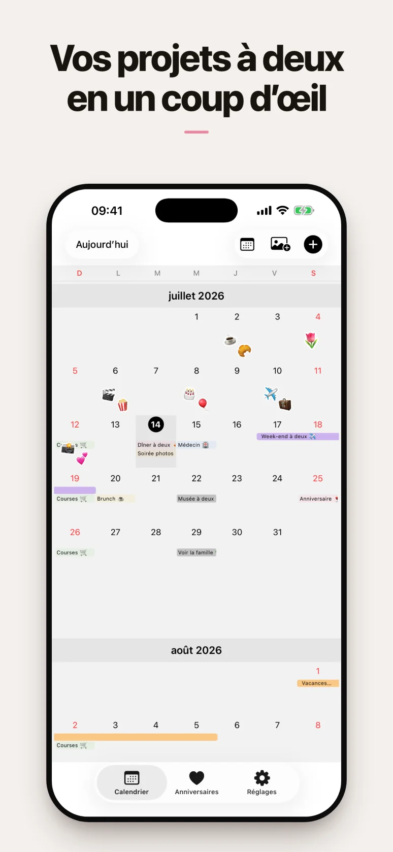 Calendrier partagé conçu pour deux
