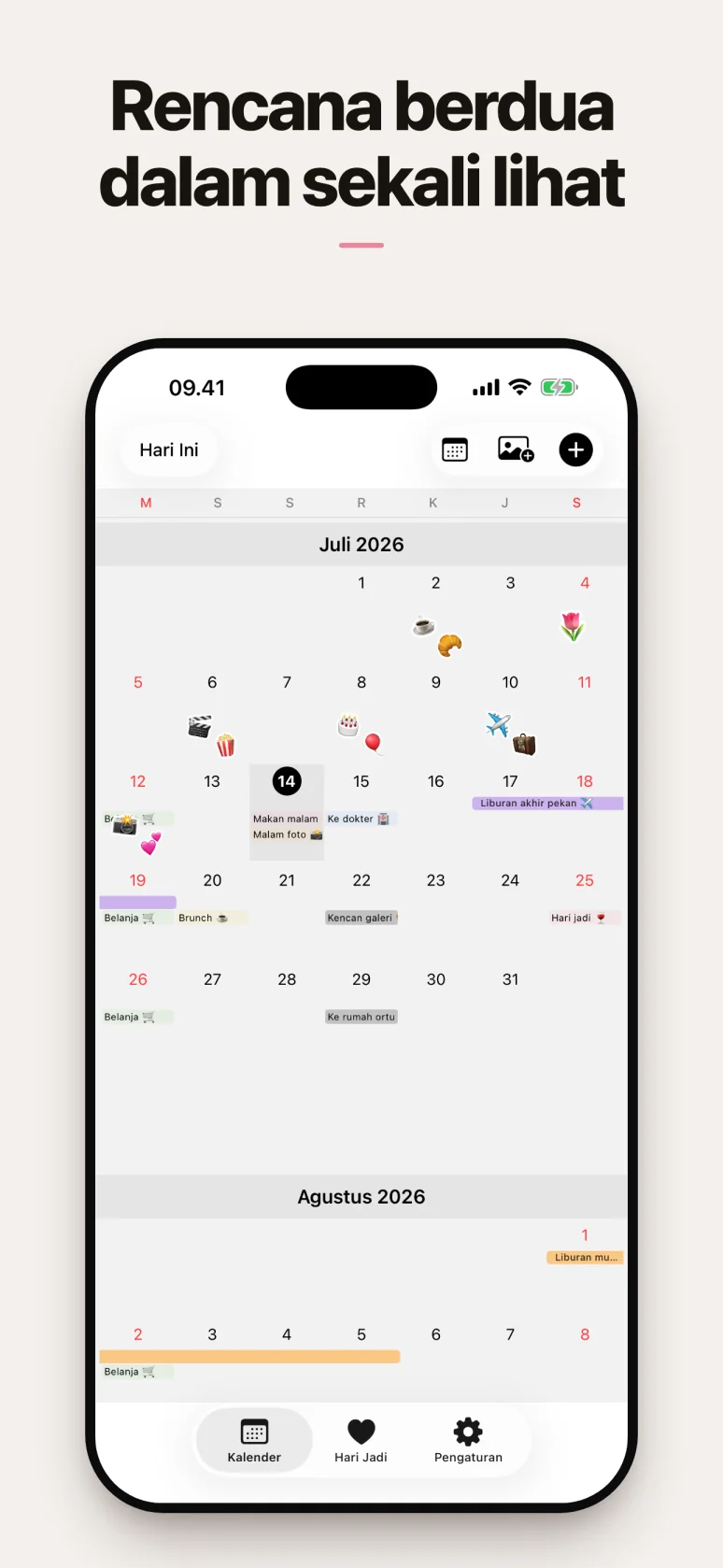 Kalender bersama khusus untuk dua orang
