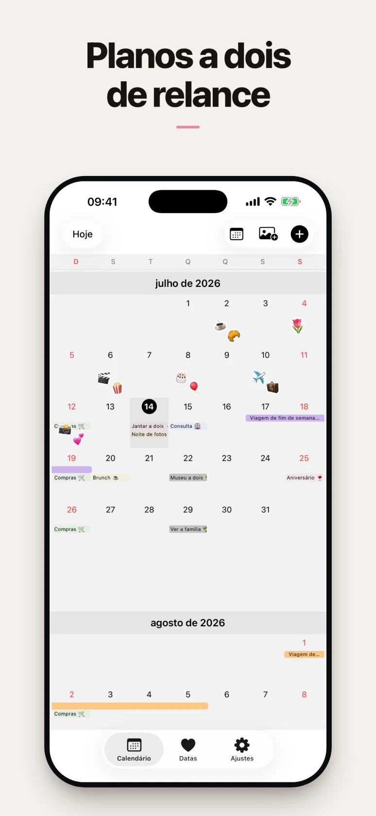 Calendário compartilhado criado para dois